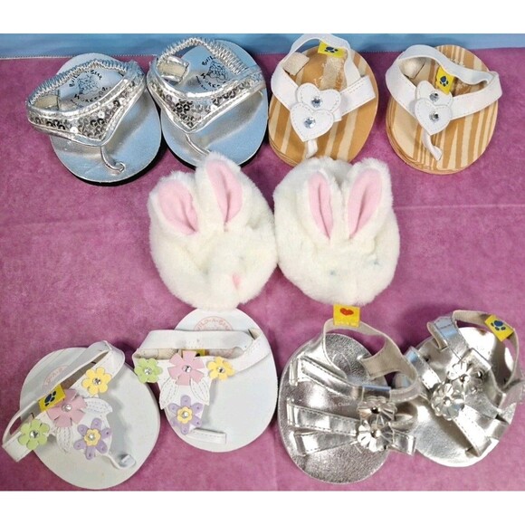 Lot of 5 Pair Build A Bear BAB Sandals Bunny Slippers Shoes For Your Stuffies - Picture 2 of 8